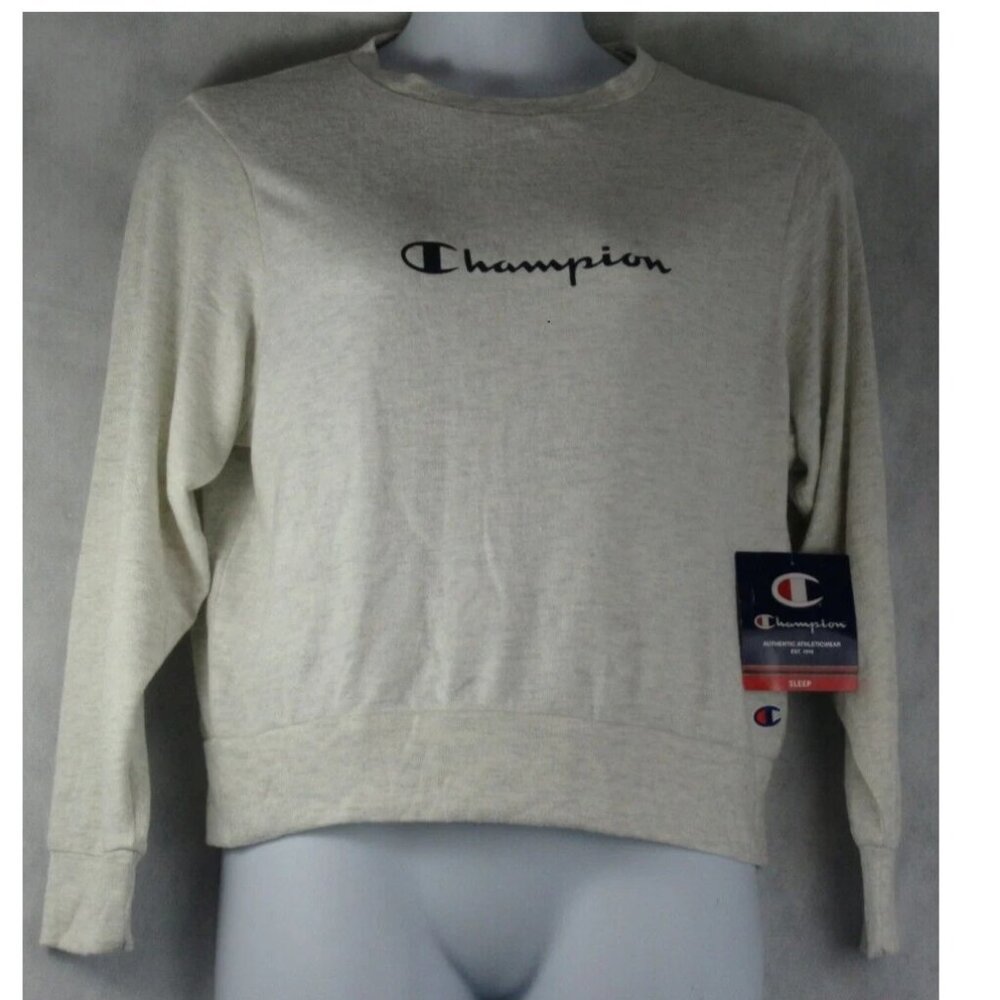 Champion Women's Hacci Knit Rayon Long-Sleeve Pajama Top, Oatmeal Beige, Medium